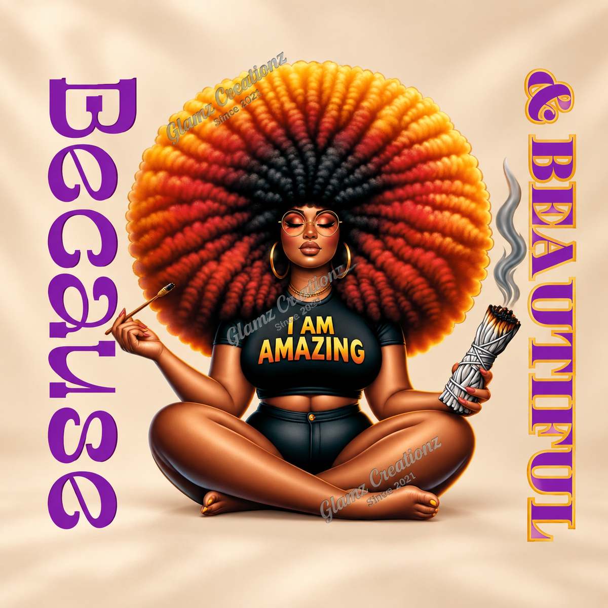 Because I Am Amazing PNG – Self-Love Affirmation Design for Shirts, Mugs & Journals