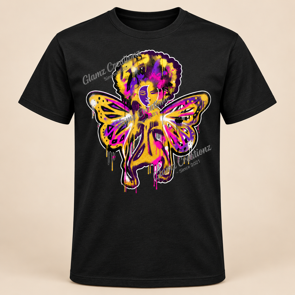 Queen of Color PNG – Afro Graffiti Angel Butterfly Design for Shirts & Sublimation