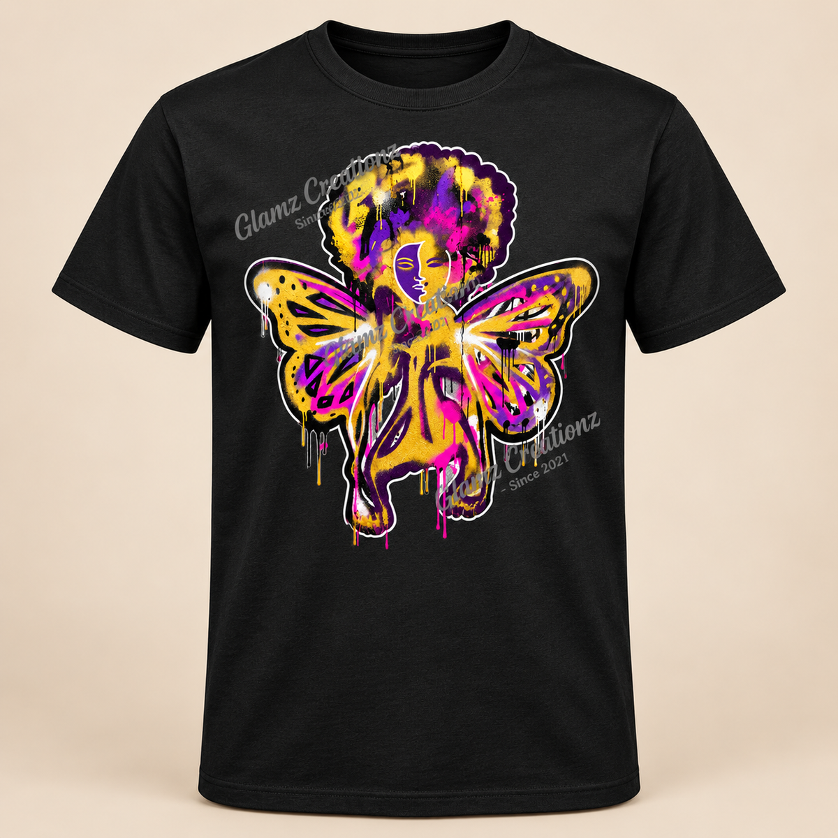 Queen of Color PNG – Afro Graffiti Angel Butterfly Design for Shirts & Sublimation