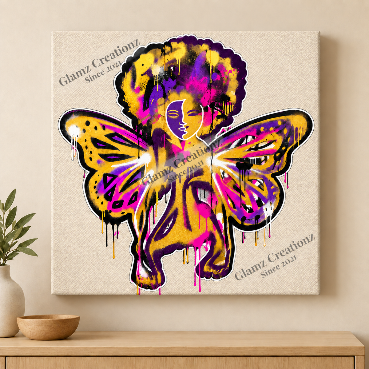 Queen of Color PNG – Afro Graffiti Angel Butterfly Design for Shirts & Sublimation