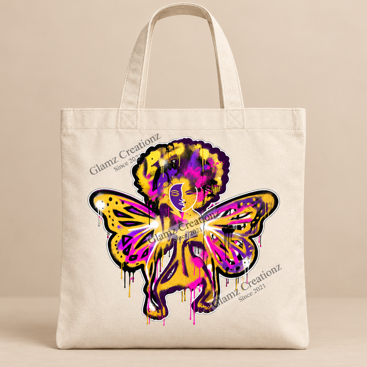 Queen of Color PNG – Afro Graffiti Angel Butterfly Design for Shirts & Sublimation